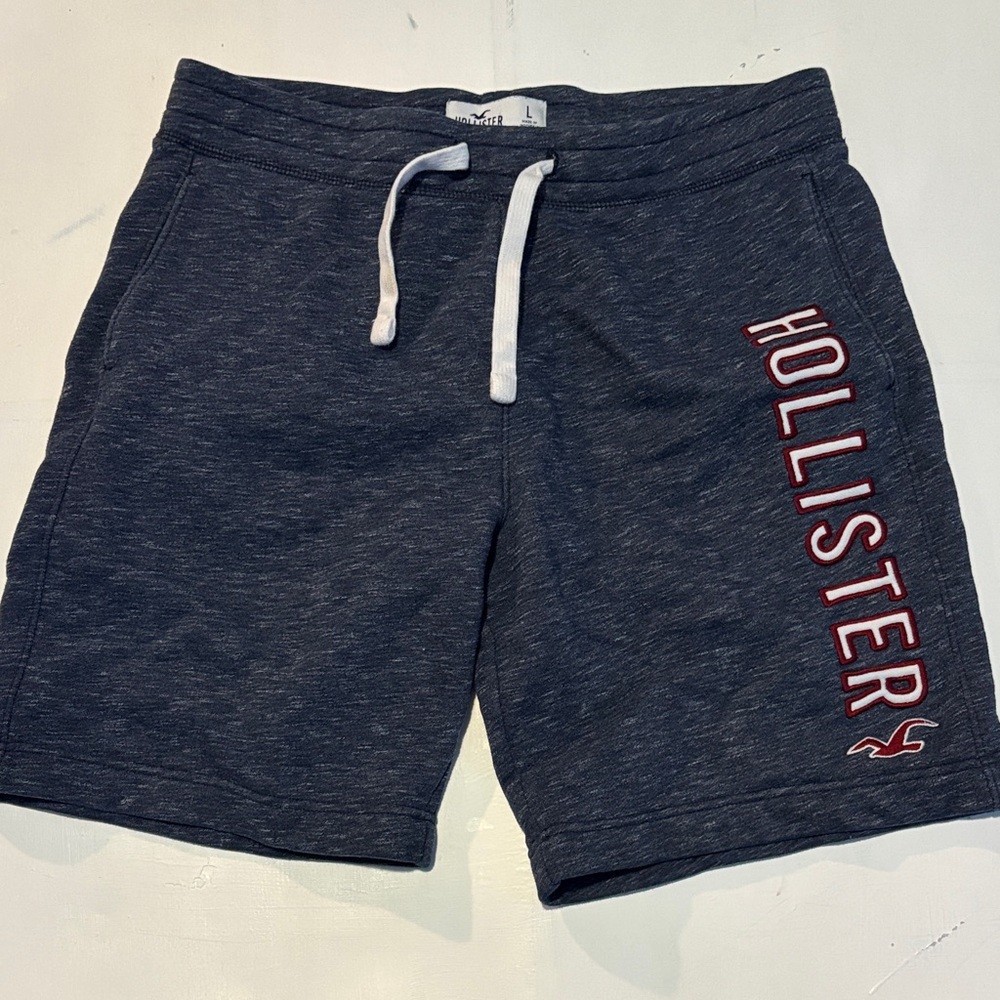 Hollister Men's Navy Gray Fleece Athletic Shorts L